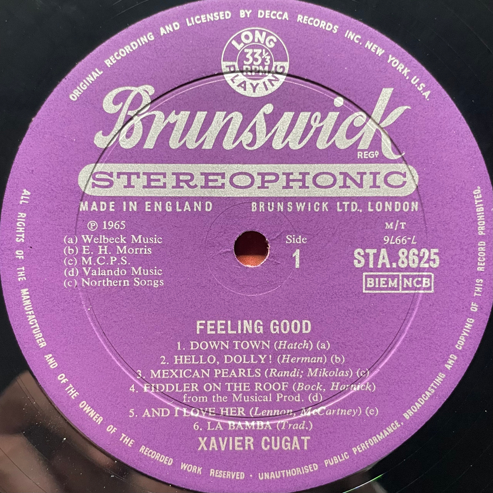 Xavier Cugat And His Orchestra ‎– Feeling Good! (Англия 1965г.)