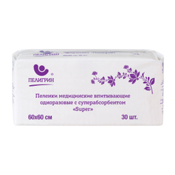 Пеленки впитывающие одноразовые для взрослых, серия Super, с суперабсорбентом, 60х60 см, 30 шт.