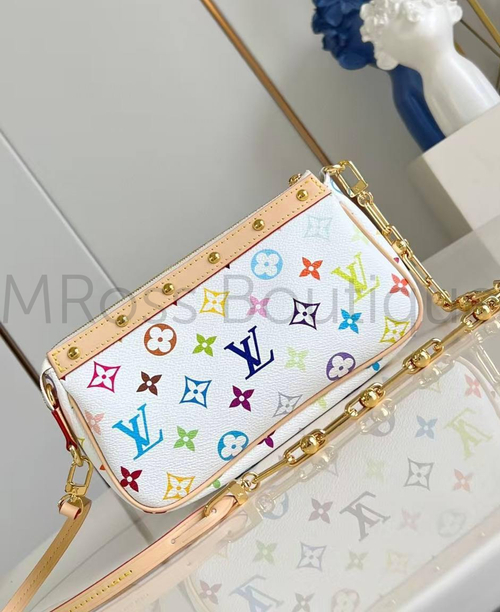 Сумка-клатч Louis Vuitton x Takashi Murakami Pochette женская белая c цветными узорами