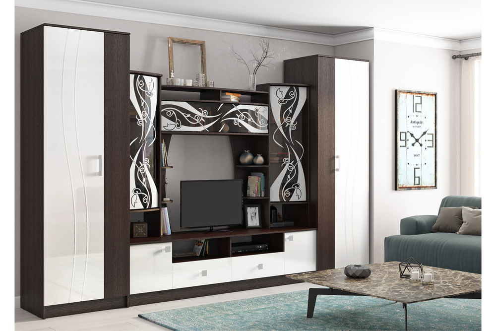 Шкаф платяной Женева, Белый глянец холодный, Венге