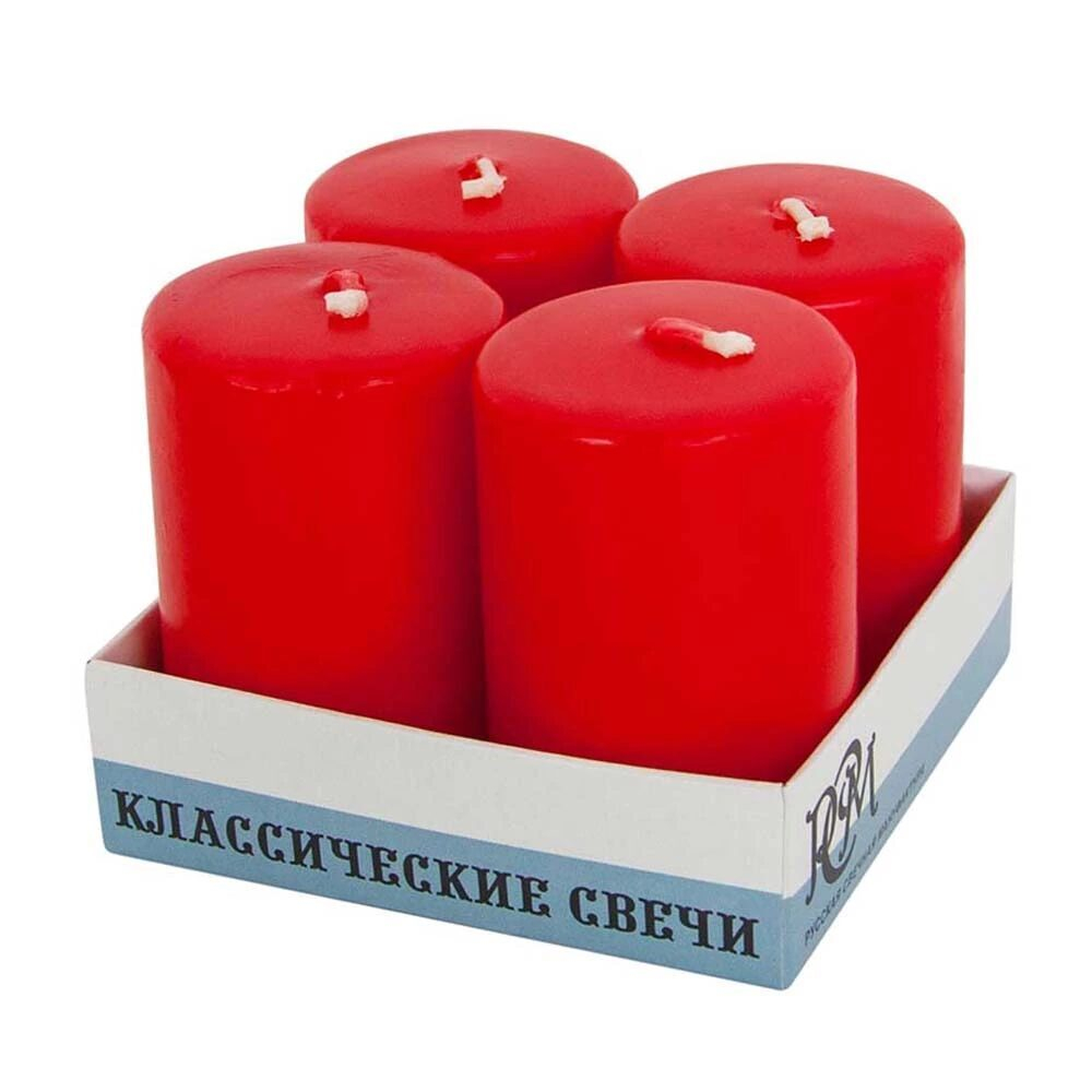 Свечи классические Столбики, Красный, 6*4 см, 4 шт.