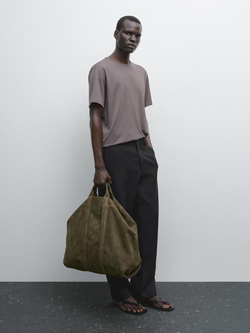 Massimo Dutti Легкая футболка из 100% хлопка, баклажанный