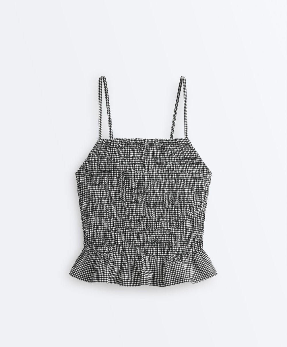 Oysho Топ Comfortlux со сборкой и принтом виши, черный