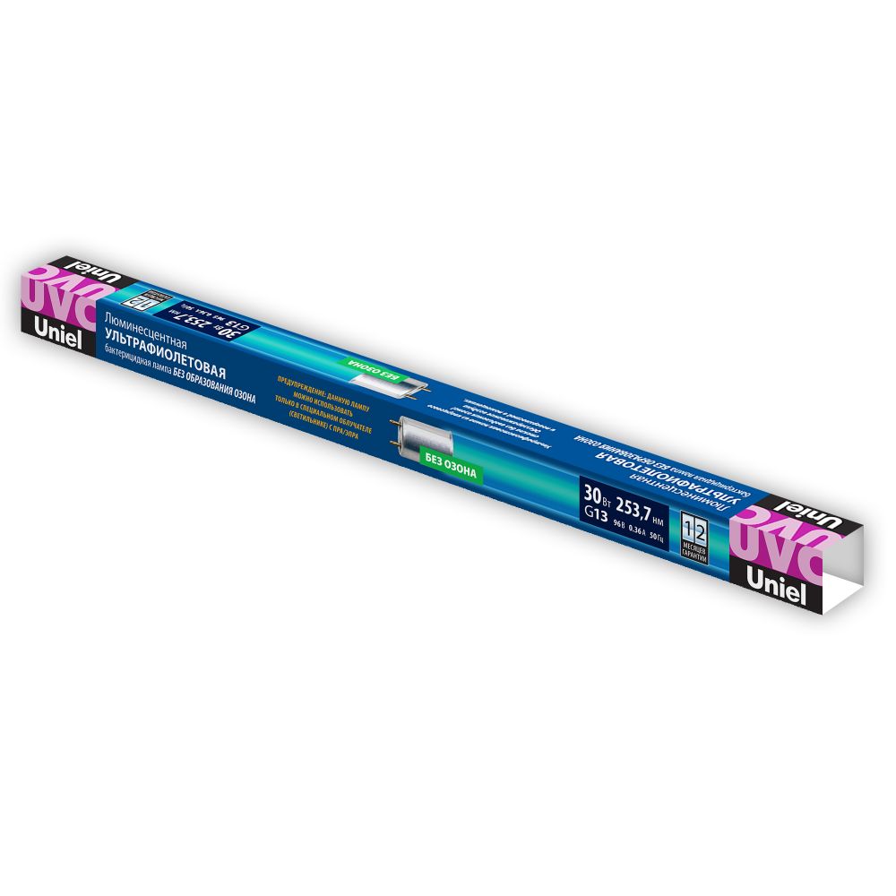 EFL-T8-30-UVCB-G13-CL Лампа ультрафиолетовая бактерицидная. Спектр UVC 253.7нм. Картон. ТМ Uniel