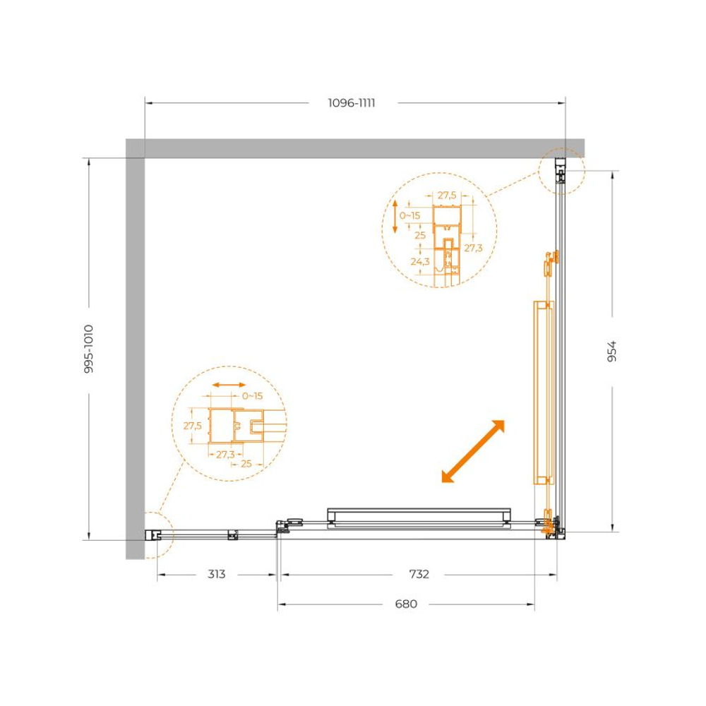 Душевой уголок Cezares LUX-AH-FS-11-110/100-C-GM, 110х100х195, профиль оружейная сталь, стекло прозрачное