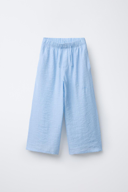 ZARA БРЮКИ ИЗ ЖАТОЙ ТКАНИ, СИНИЙ