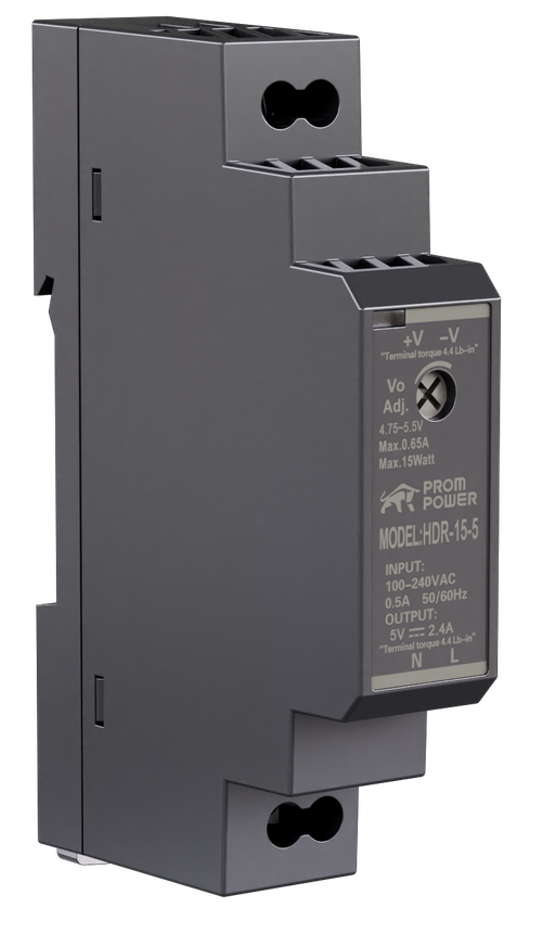 Источник питания PROMPOWER HDR-15-5, на вых. 5 В DC, 2.4А, 12Вт. Вх. 85-264В AC (120-370 В DC)