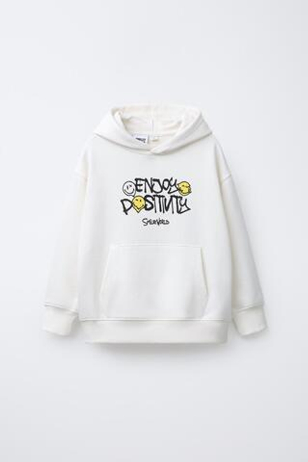 ZARA ХУДИ С КАПЮШОНОМ И ПРИНТОМ SMILEYWORLD ®, БЕЛЫЙ