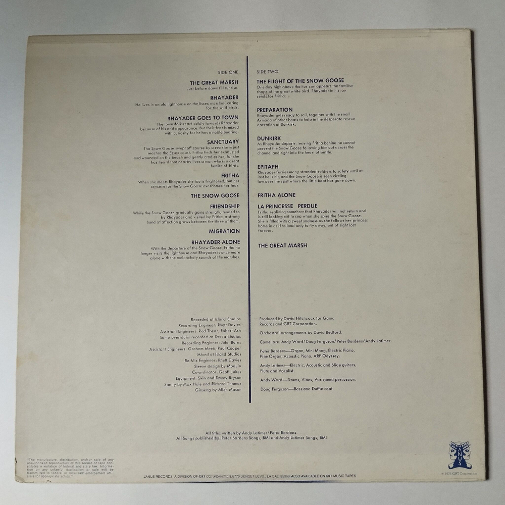 Винтажная виниловая пластинка LP Camel The Snow Goose (USA 1975)