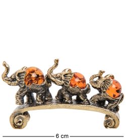 Народные промыслы AM-2193 Фигурка «Слоны - ум, честность, доброта» (латунь, янтарь)