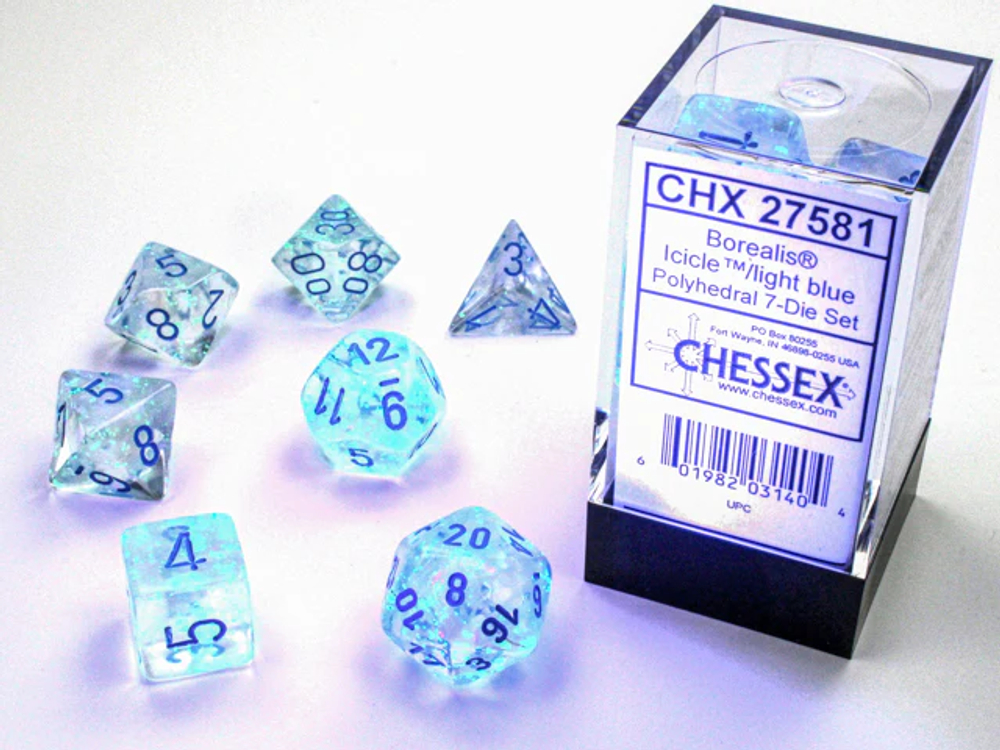 Chessex 7-dice set Borealis - Icicle/Light Blue Luminary