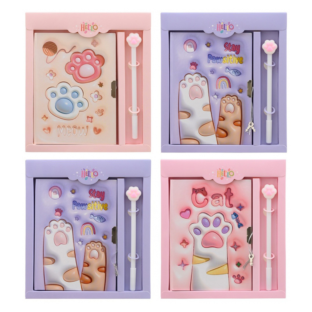 Блокнот детский Basir на замке, с ручкой, формат А6, серия "Лапки", твёрдая обложка 7БЦ, 48 листов, размер 18*13 см