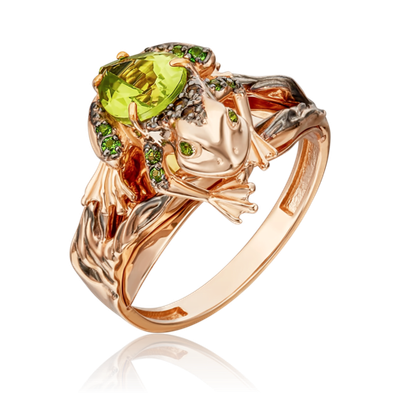 Кольцо «Лягушка» из красного золота с миксом камней