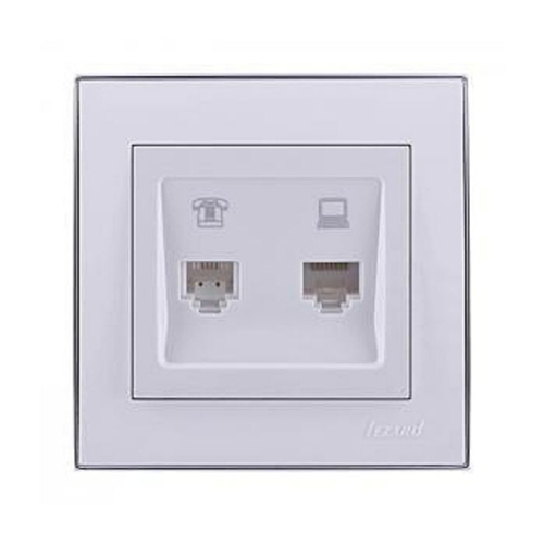 RAIN 703 0225 143 Розетка  компьютерная+телефон  двойная  белый с бок.вст.хром