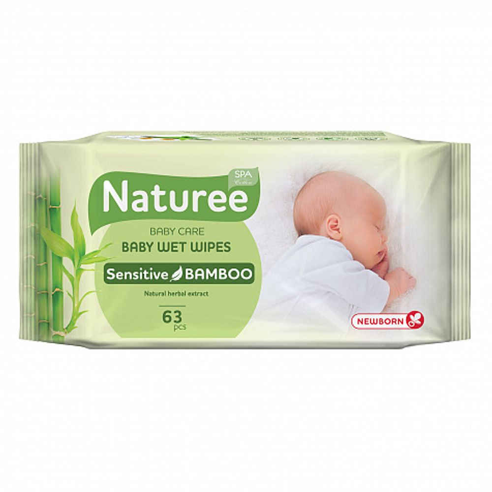 Влажные салфетки Spa Cotton Naturee Sensitive Bamboo, детские, 63 шт