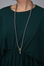 Колье "Бэль" серый жемчуг с цирконами, оттенок золото