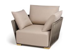 "Форли" кресло плетеное из роупа, каркас алюминий светло-серый (RAL7035) муар, роуп серо-коричневый 23мм, ткань Mossle бежевая