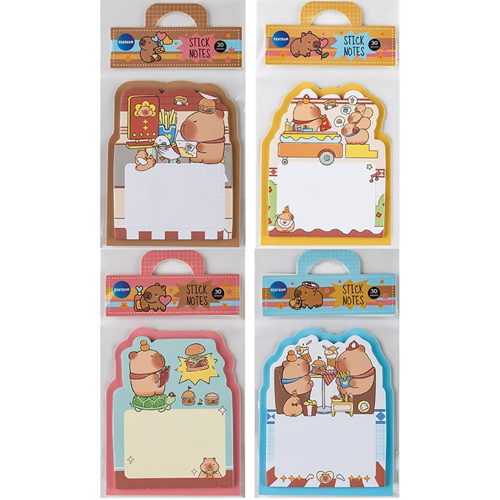 Блок для записей с клеевым краем 70*90мм. 30л. "Капибара" 4 дизайна в ассорт. (Центрум)