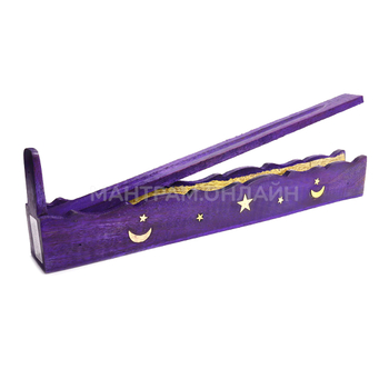 Подставка под благовония Пенал из дерева Шишам с резьбой цвет фиолетовый