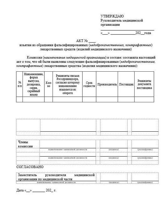 Акт изъятия из обращения фальсиф. ЛС