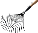 GRINDA GP-22F, 400 х 260 х 1500 мм, 22 плоских зубца, стальная рабочая часть, черенок из дерева высш. сорт, веерные грабли (39593)