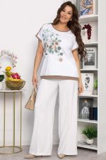 Блуза Далия (бело-коричневая) Б13803-20М LT Collection