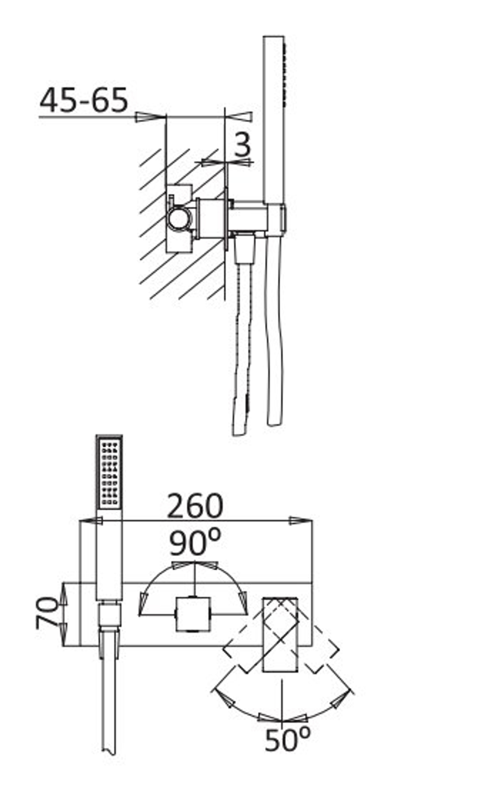 Смеситель для ванны и душа CEZARES PORTA-VDM2-NOP