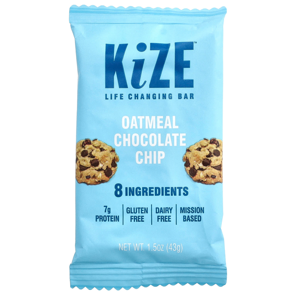 KiZE Life Changing Bar, овсяные батончики с шоколадной крошкой, 10 батончиков по 43 г (1,5 унции)