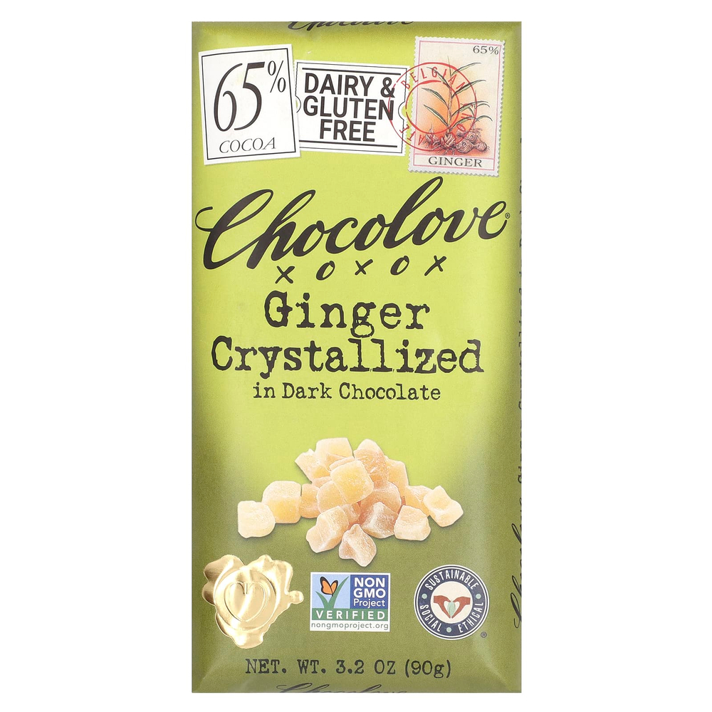 Chocolove, Кристаллизованный имбирь в темном шоколаде, 65% какао, 90 г (3,2 унции)