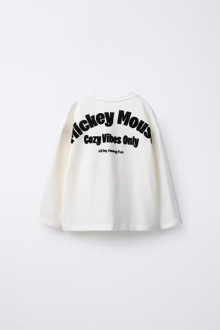 ZARA ФУТБОЛКА СРЕДНЕГО ВЕСА С ВЫШИВКОЙ «МИККИ МАУС» © DISNEY, ЭКРЮ
