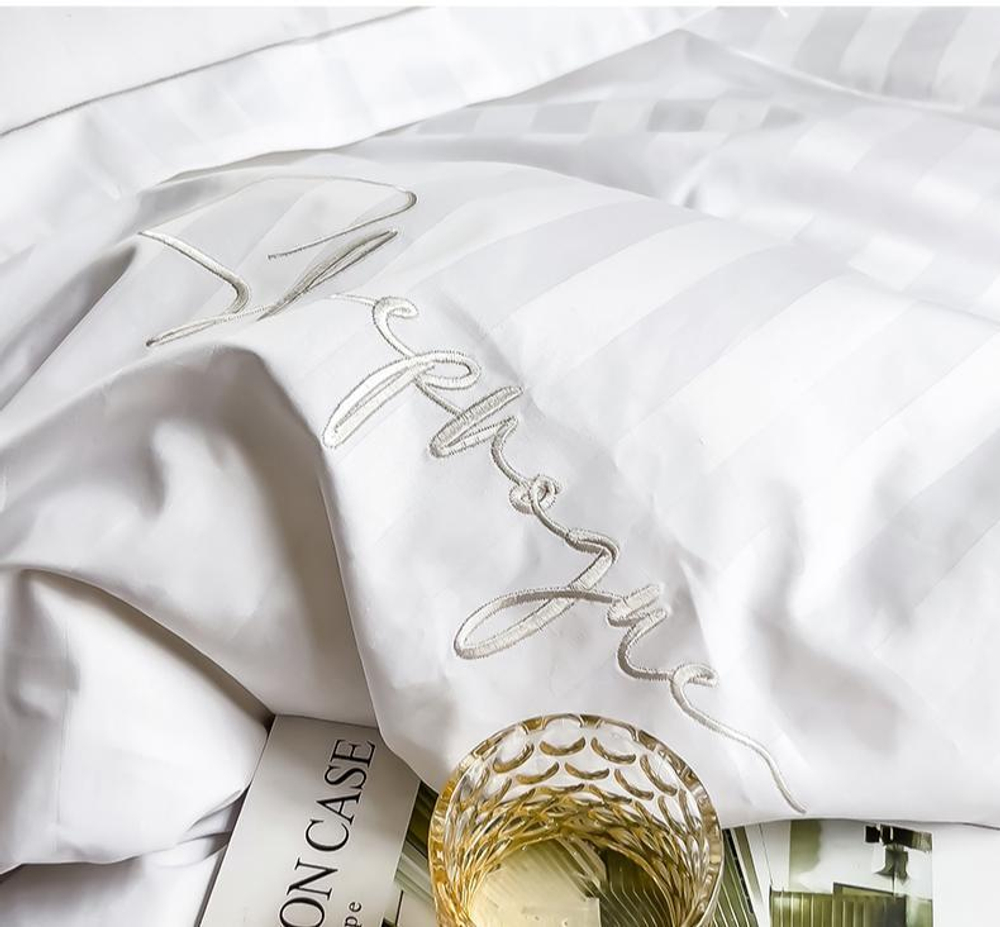 ZEPHYR HOME Постельное белье на двуспалку Страйп-МакоСатин отельное белое