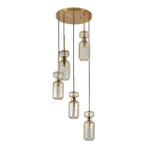 Подвесной светильник 5x60 E14, металл/стекло, античная медь, плафон бежевый