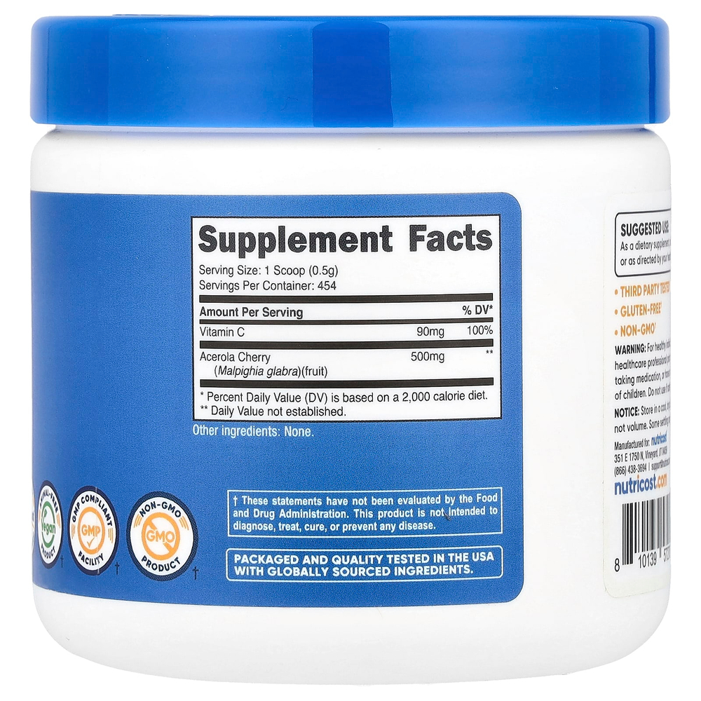Nutricost, Натуральный витамин C, без добавок, 227 г (8,1 унции)