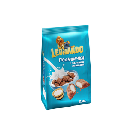 Готовый завтрак Leonardo подушечки с молочной начинкой 250 гр