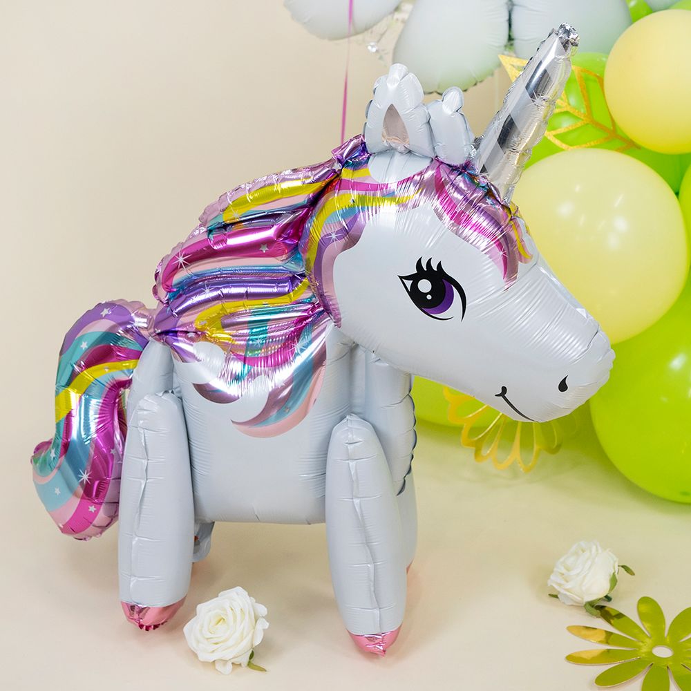 Шар 3D (23''/58 см) Фигура, Единорог, Звездная радуга, Белый, 1 шт.