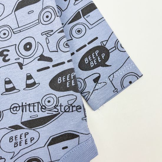 Боди хлопковое "Быстрые машинки" серо-голубое