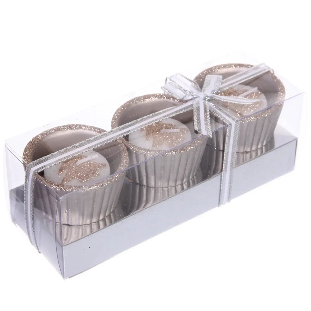 Свечи новогодние «Ёлочка в подсвечнике» 17*6*6см (набор 3шт), Шампань