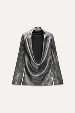 ZARA ТОП ИЗ ТКАНИ С МЕТАЛЛИЧЕСКИМ БЛЕСКОМ — ZW COLLECTION, СЕРЕБРИСТЫЙ