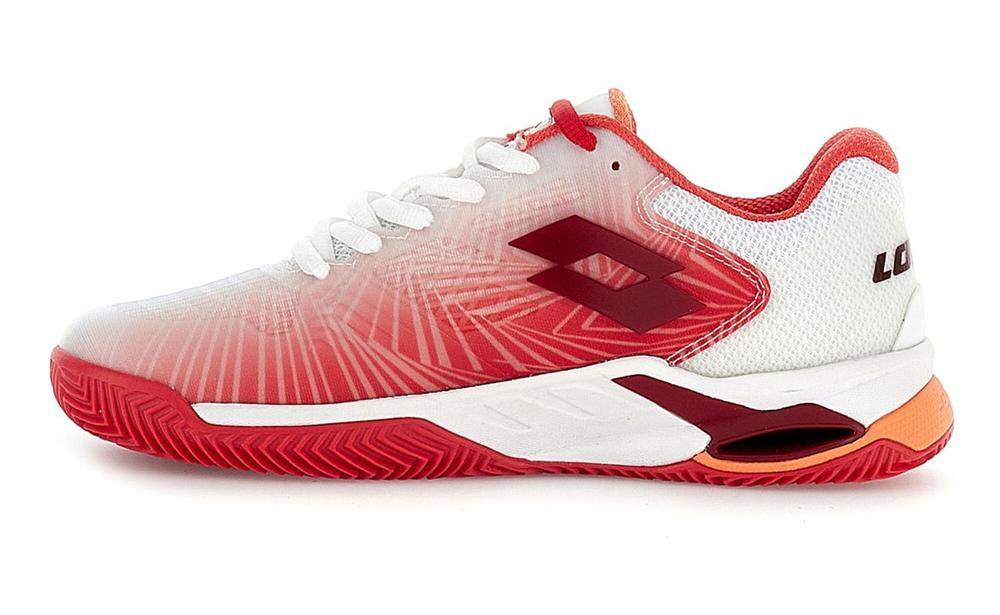 Женские теннисные кроссовки Lotto Mirage 100 II Clay W - all white/grenadine red/nectarine# 37