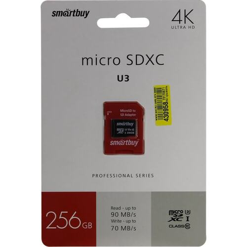 Карта памяти SmartBuy &lt;SB256GBSDCL10U3-01&gt; microSDXC Memory Card 256Gb UHS-I U3 V30 + microSD--&gt;SD A