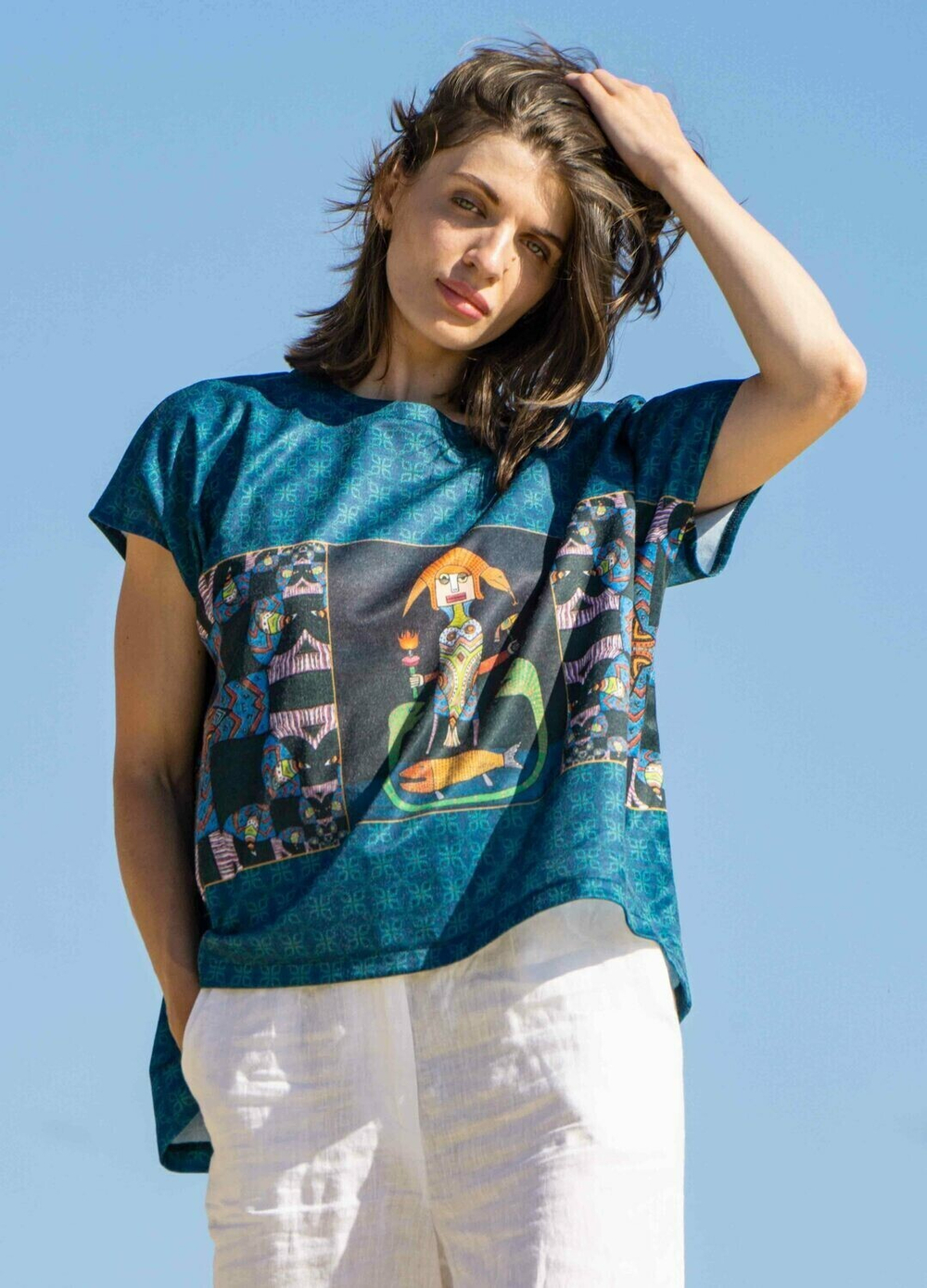 Футболка "Путешествие Жаклин", по мотивам живописи Виктора Браунера, картина "Большое путешествие Жаклин"