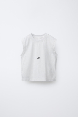 ZARA ФУТБОЛКА С ЛОГОТИПОМ, КАМЕННО-СЕРЫЙ