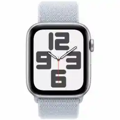 Умные часы Apple Watch SE 2024, 40 мм, корпус из алюминия серебристого цвета, спортивный браслет дымчато-голубого цвета (MXEE3)