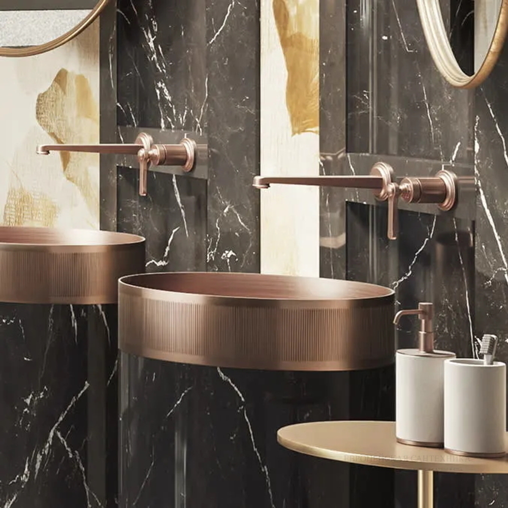 Смеситель для раковины Gessi Venti20, настенный, с длинным изливом, без донного клапана, внешние части, цвет Black Metal Brushed PVD