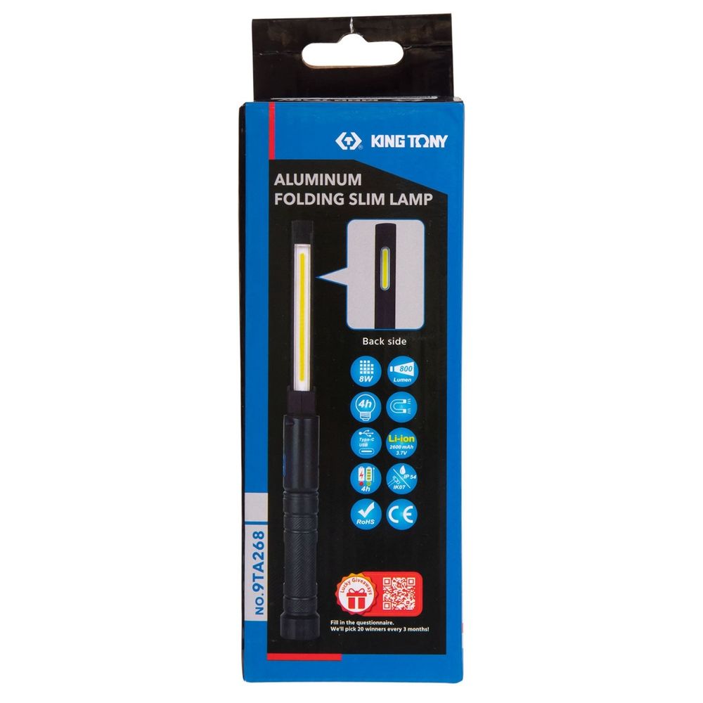 KING TONY (9TA268A) Фонарь светодиодный, шарнирный, магнит, 1+1 элементов, Li-Ion, 3,7 В