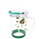Кружка стеклянная 450мл с крышкой и трубочкой «Авокадо»