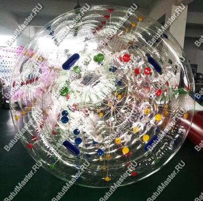 Аттракцион Водный роллер "Прозрачный" с разноцветными держателями, ТПУ, 2*1.8*1.8 м