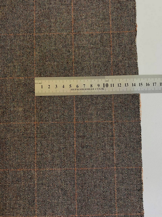 Костюмная шерсть принт клетка, коричневый, NB#324