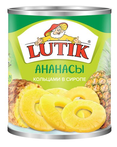 Ананас Lutik ломтиками в сиропе, 850 мл.