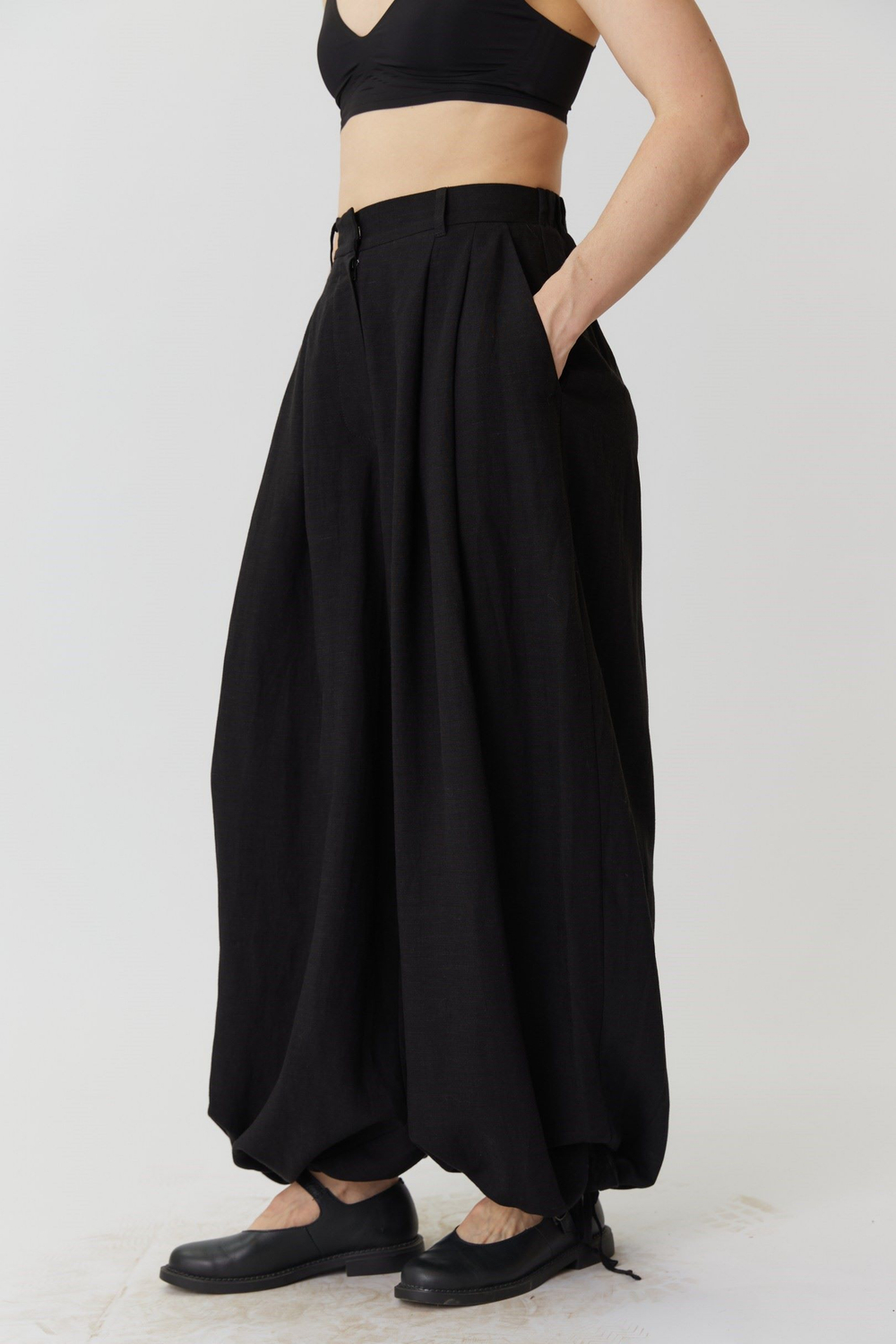 Длинные кюлоты из черного льна